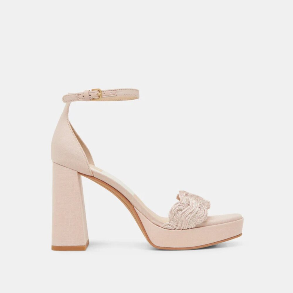 dolce vita Peltin Platform Heels Light Pink Woven Raffia